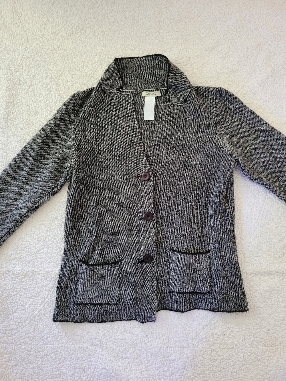 Cocoagio Blazer Womens XL Gray Wool Blend Knit Button Front Made in Italy